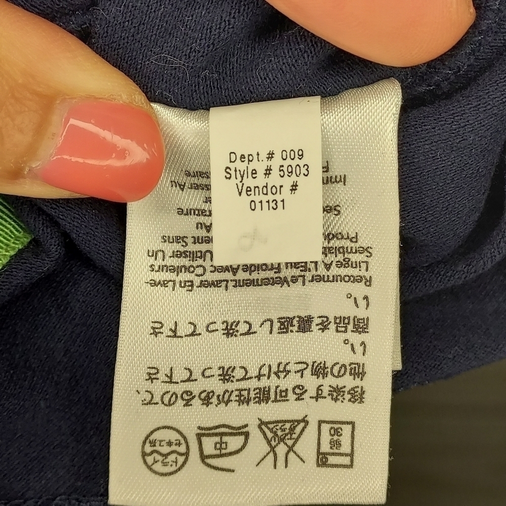 Eddie Bauer polo sleeveless top stretch navy blue lime green trim S Petite - Picture 8 of 8